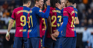 Real Madrid CF vs FC Barcelona, Barca - La Liga EA Sports 2024/25 FC Barcelona players (from L to R) Robert Lewandowski,