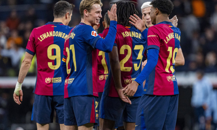 Real Madrid CF vs FC Barcelona, Barca - La Liga EA Sports 2024/25 FC Barcelona players (from L to R) Robert Lewandowski,