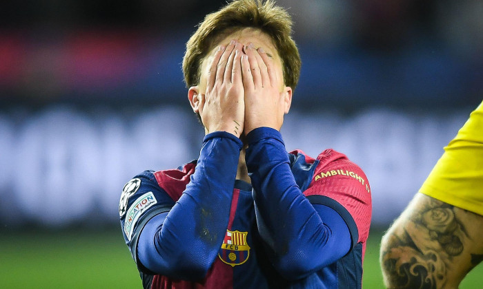 Barcelona, Espagne. 26th Nov, 2024. Pablo TORRE of Barcelona looks dejected during the UEFA Champions League, League Phase MD5 football match between FC Barcelona and Stade Brestois 29 (Brest) on 26 November 2024 at Estadi Olimpic Lluis Companys in Barcel