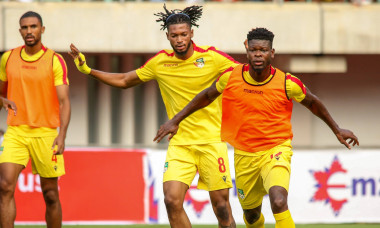 UYO, NIGERIA - SEPTEMBER 07: Imourane Hassane and Enagnon David Kiki of Benin during the 2025 Africa Cup of Nations {AFC