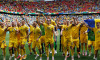 Players of Romania celebrate with fans during UEFA EURO, EM, Europameisterschaft,Fussball 2024 game between national tea