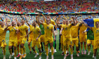 Players of Romania celebrate with fans during UEFA EURO, EM, Europameisterschaft,Fussball 2024 game between national tea