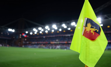 Genoa, Italy, 28th September 2023. A Genoa CFC branded corner flag is seen in a general view of the stadium interior pri