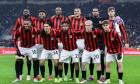 Milan, Italien. 15th Dec, 2024. (L-R back row) Youssouf Fofana, Emerson Royal, Tammy Abraham, Malick Thiaw, Mike Maignan, Matteo Gabbia, (L-R front row) Rafael Leao, Tijjani Reijnders, Samuel Chukwueze, Alejandro Jimenez and Mattia Liberali of AC Milan li