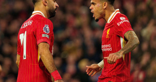 Anfield, Liverpool on Saturday 14th December 2024. Liverpool's Mohamed Salah and Luis Diaz during the Premier League match between Liverpool and Fulham at Anfield, Liverpool on Saturday 14th December 2024. (Photo: Steven Halliwell | MI News) Credit: MI Ne