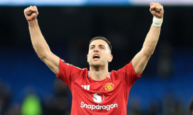 Etihad Stadium, Manchester, UK. 15th Dec, 2024. Premier League Football, Manchester City versus Manchester United; Diogo Dalot of Manchester United celebrates with his team mates in front of the visiting fans at full time and their 1-2 win Credit: Action