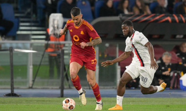 18th April 2024, Stadio Olimpico, Roma, Italy; Uefa Europa League - Quarter Finals - 2nd Leg Football; Roma versus Milan; Leonardo Spinazzola of AS Roma, Yunus Musah of AC Milan