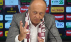 Bucharest, Romania. 21st Aug, 2024: Dan Sucu, the financier of FC Rapid, speaks during the presentation of Marius Sumudica (not in Picture), the new coach of the Fotbal Club Rapid Bucharest, in a press conference, at Superbet Arena-Giulesti, in Bucharest.