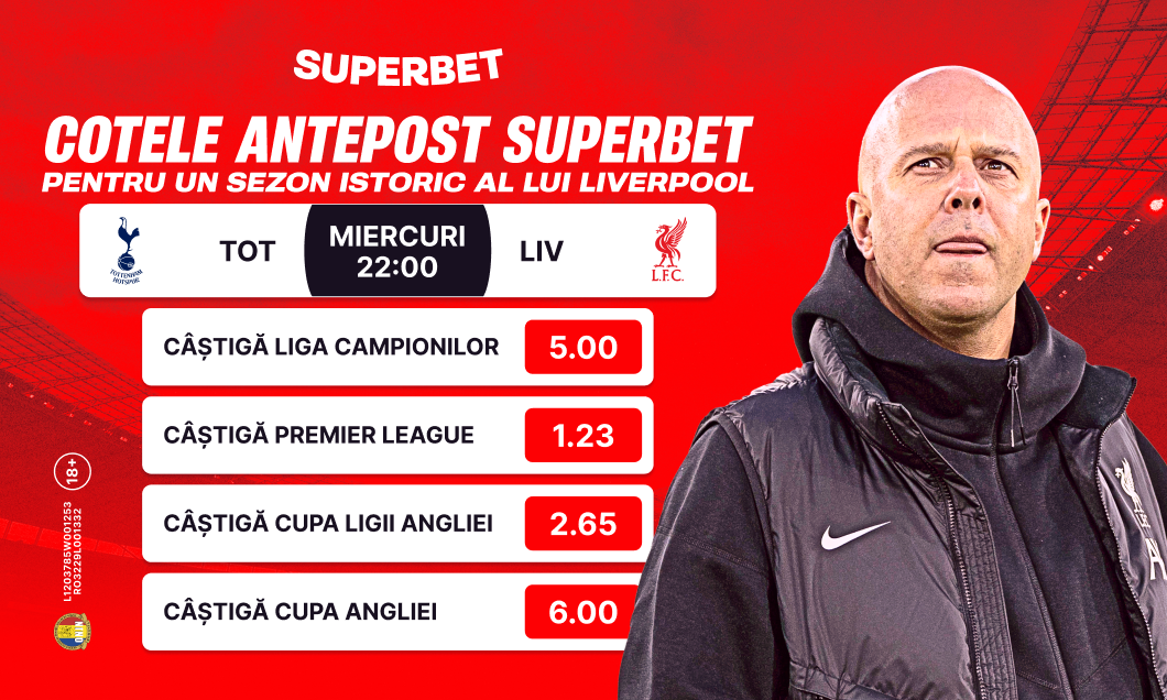 (P) Patru trofee într-un an pentru Liverpool? Ce spun Cotele Antepost Superbet despre șansele cormoranilor la un sezon legendar