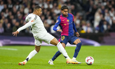 Kylian Mbappe of Real Madrid and Lamine Yamal of FC Barcelona during the Spanish championship La Liga football match between Real Madrid CF and FC Barcelona on 26 October 2024 at Santiago Bernabeu stadium in Madrid, Spain