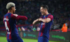 Barcelona, Spain. 29th Apr, 2024. Robert Lewandowski of FC Barcelona celebrates his goal with Ronald Araujo of FC Barcelona during the La Liga EA Sports match between FC Barcelona and Valencia CF and played at Lluis Companys Stadium on April 29, 2024 in B