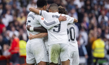 Real Madrid CF vs CA Osasuna - La Liga EA Sports 2024/25 Real Madrid players (from L to R) Jude Bellingham, Kylian Mbapp