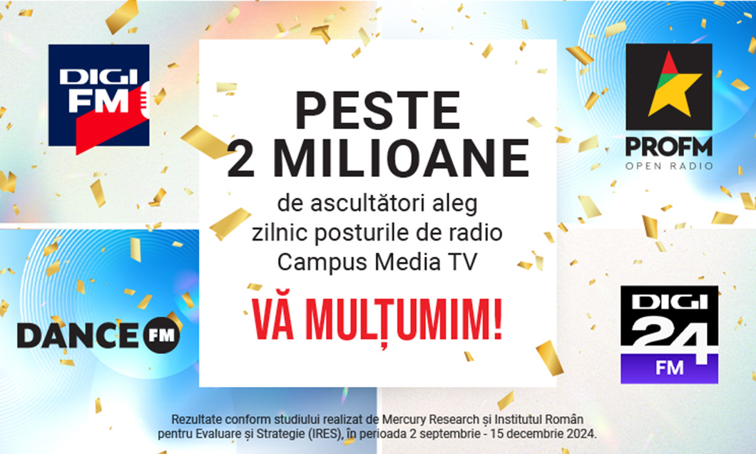 Peste 2 milioane de ascultători aleg zilnic frecvențele Digi FM, PRO FM, Dance FM și Digi24 FM