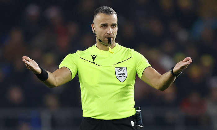 Cardiff, UK. 14th Oct, 2024. Referee Filip Glova during the UEFA Nations League match at the Cardiff City Stadium, Cardiff. Picture credit should read: Darren Staples/Sportimage Credit: Sportimage Ltd/Alamy Live News