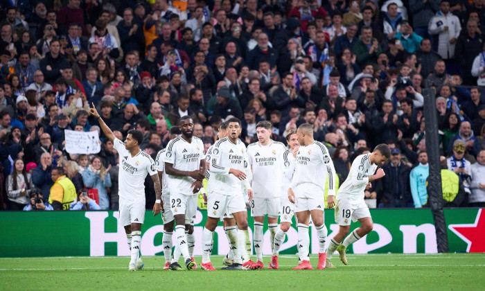 Rodrygo (forward; Real Madrid)., Kylian Mbappe (forward; Real Madrid), Jude Bellingham (midfielder; Real Madrid), Luka Modric (midfielder; Real Madrid), Antonio Rudiger (defender; Real Madrid) during the UEFA Champions League 2024/25 League Phase MD7 matc