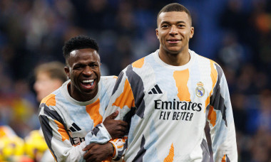 Vinicius Junior and Kylian Mbappe seen during LaLiga EASPORTS game between teams of RCD Espanyol de Barcelona and Real Madrid FC at RCDE Stadium (Maci