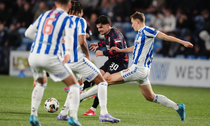 Rangers' Ianis Hagi (centre) attempts a shot on goal during the William Hill Premiership match at The BBSP Stadium Rugby Park, Kilmarnock. Picture date: Wednesday February 26, 2025.