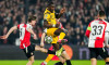 Rotterdam - Gijs Smal of Feyenoord, Marcus Thuram of FC Inter Milan during the 1st leg of the round of 16 of new format of the Champions League 2024/2025. The match is set between Feyenoord and FC Inter Milan at Stadion Feijenoord De Kuip on 5 March 2025