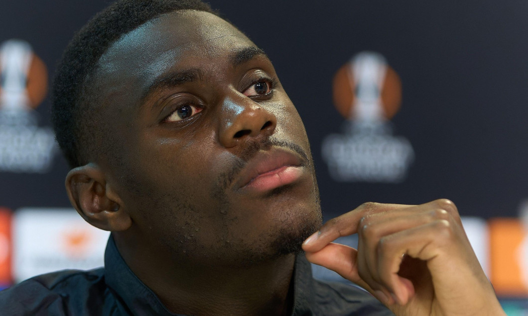 Bucharest, Romania. 5th Mar, 2025: Moussa Niakhate, Olympique Lyonnais defender, attends a press conference one day ahead of the UEFA Europa League round of 16 1st leg football match between FCSB and Olympique Lyonnais (LYON), at the National Arena Stadiu