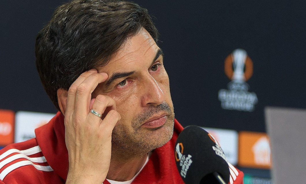 Bucharest, Romania. 5th Mar, 2025: Paulo Fonseca, Olympique Lyonnais football team coach, holds a press conference one day ahead of the UEFA Europa League round of 16 1st leg football match between FCSB and Olympique Lyonnais (LYON), at the National Arena