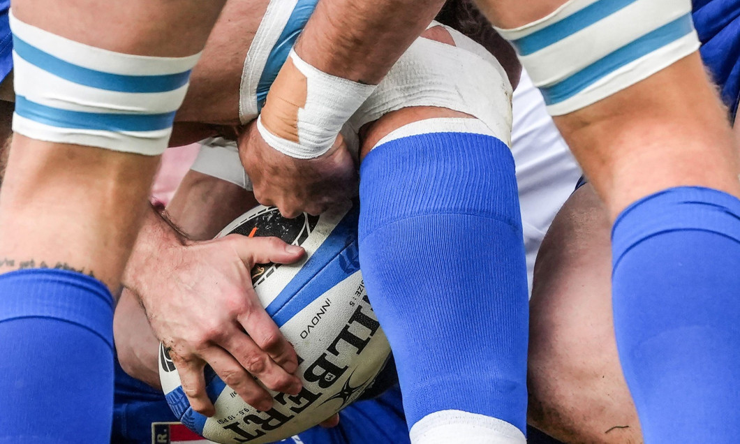 Oval ball during the Six Nations rugby match between Italy and France at Olimpico stadium in Rome (Italy), February 23, 2025.