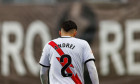 Andrei Ratiu seen celebrating after scoring goal during LaLiga EA SPORTS game between teams of Rayo Vallecano and Sevilla FC at Estadio de Vallecas (