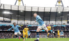 Manchester City's Erling Haaland celebrates scoring their side's first goal of the game from a penalty during the Premier League match at the Etihad Stadium, Manchester. Picture date: Saturday March 15, 2025.