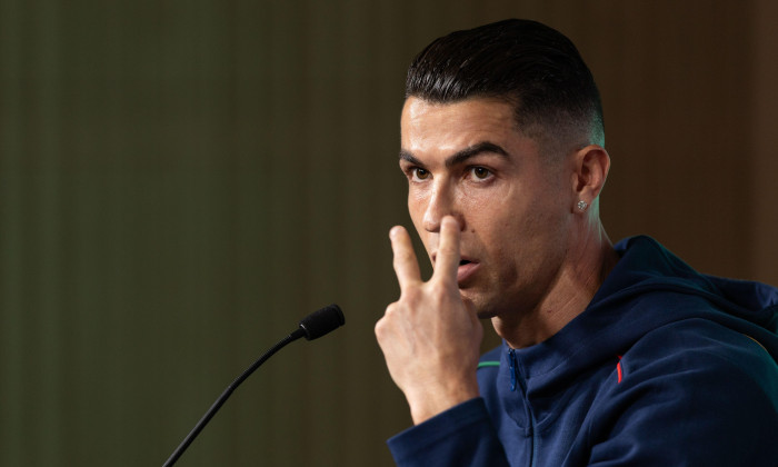 March 22, 2025. Lisbon, Portugal. Portugal's and Al-Nassr forward Cristiano Ronaldo (7) during the pre-game press conference for the UEFA Nations League game, Portugal vs Denmark © Alexandre de Sousa/Alamy Live News