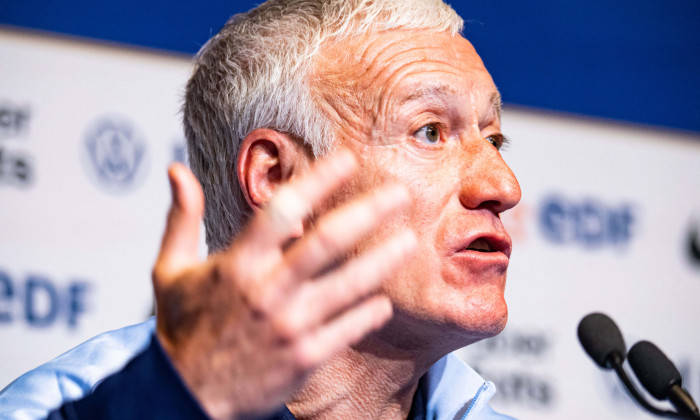 Didier Deschamps et Aurelien Tchouameni en conférence de presse avant le match France - Croatie