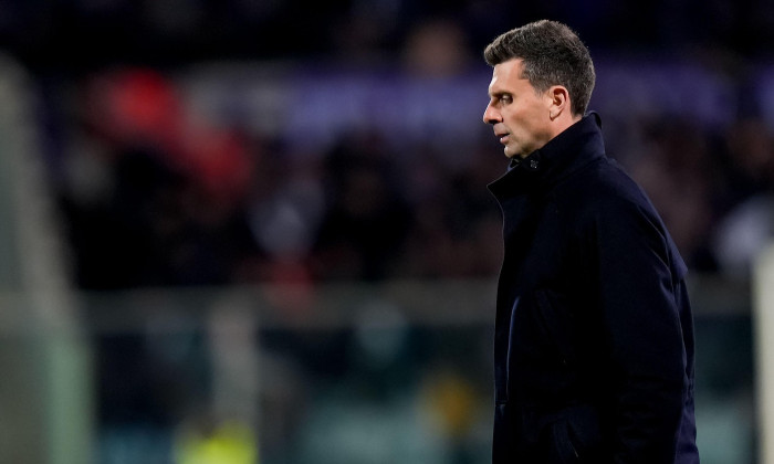 Florence, Italy. 16th Mar, 2025. Thiago Motta head coach of Juventus FC looks dejected during the Serie A Enilive match between ACF Fiorentina and Juventus FC at Stadio Artemio Franchi on March 16, 2025 in Florence, Italy. Credit: Giuseppe Maffia/Alamy Li