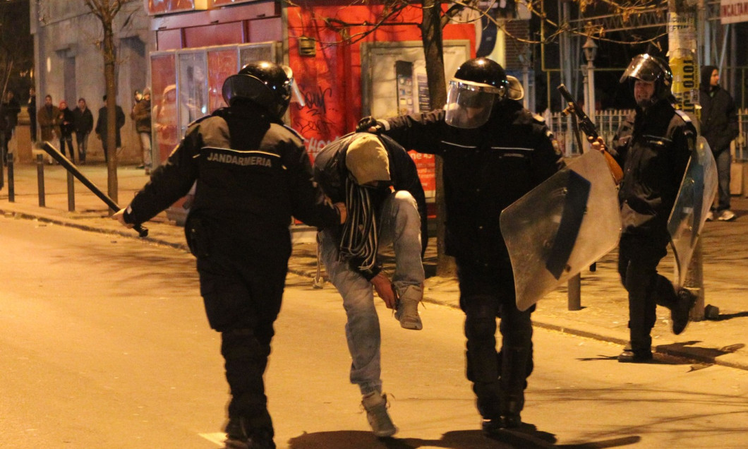 Unrest in University Square, Bucharest, Romania - 15 Jan 2012