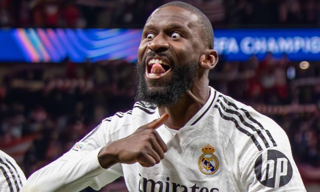 Madrid, Spain. 13th Mar, 2025. Antonio Rudiger of Real Madrid celebrates victory during the UEFA champions league 2024/25 round of 16 second leg match between Atletico de Madrid and Real Madrid at Riyadh Air Metropolitano Stadium. Final score: Atlético de
