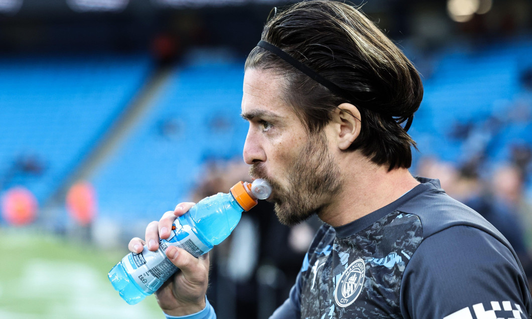 Jack Grealish of Manchester City during the pre-game warm up ahead of the Premier League match Manchester City vs Leicester City at Etihad Stadium, Manchester, United Kingdom, 2nd April 2025 (Photo by Mark Cosgrove/News Images)