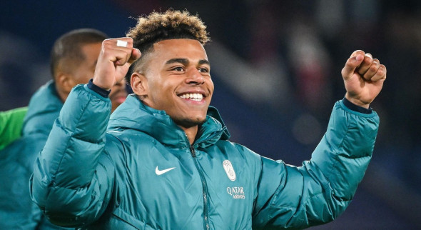 Desire DOUE of PSG celebrates the victory during the UEFA Champions League, Quarter-finals, 1st leg football match between Paris Saint-Germain and Aston Villa FC on 9 April 2025 at Parc des Princes stadium in Paris, France