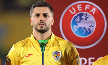 Serravalle, Italy. 24th Mar, 2025. Horatiu Moldovan of Romania looks on during the line up prior to kick off in the UEFA European Championship Qualifying match at San Marino Stadium, Serravalle. Picture credit should read: Jonathan Moscrop/Sportimage Cred