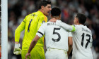 Madrid, Spain. 16th Apr, 2025. Thibaut Courtois of Real Madrid CF during the UEFA Champions League match, Quarter-finals, second leg, between Real Madrid and Arsenal FC played at Santiago Bernabeu Stadium on April 16, 2025 in Madrid Spain. (Photo by Cesar