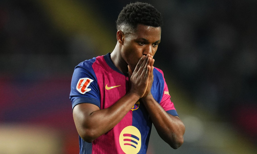 Ansu Fati of FC Barcelona during the La Liga EA Sports match between FC Barcelona and RCD Mallorca played at Lluis Companys Stadium on 22 April 2025 in Barcelona, Spain. (Photo by Bagu Blanco / PRESSINPHOTO)