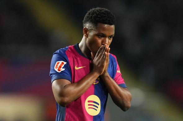 Ansu Fati of FC Barcelona during the La Liga EA Sports match between FC Barcelona and RCD Mallorca played at Lluis Companys Stadium on 22 April 2025 in Barcelona, Spain. (Photo by Bagu Blanco / PRESSINPHOTO)