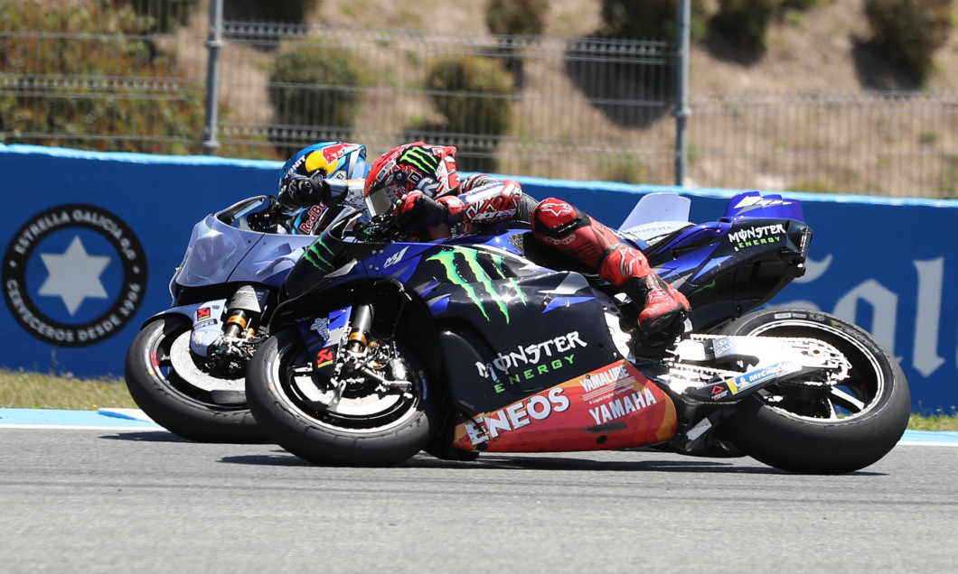 73 Alex Marquez, SPA, BK8 Gresini Racing takes the lead from 20 Fabio Quartararo, FRA, Monster Energy Yamaha during the