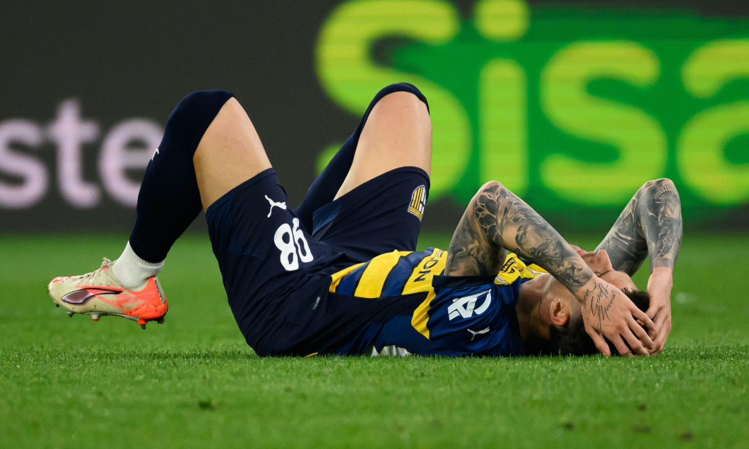 Dennis Man of Parma Calcio reacts during the Serie A football match between SS Lazio and Parma Calcio 1913 at Olimpico stadium in Rome (Italy), April 28, 2025.