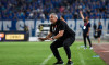 Head coach Cosmin Olaroiu of Jiangsu Suning shouts instructions to his players as they compete against Shanghai Greenland Shenhua in their 14th round match during the 2019 Chinese Football Association Super League (CSL) in Nanjing city, east China's Jiang