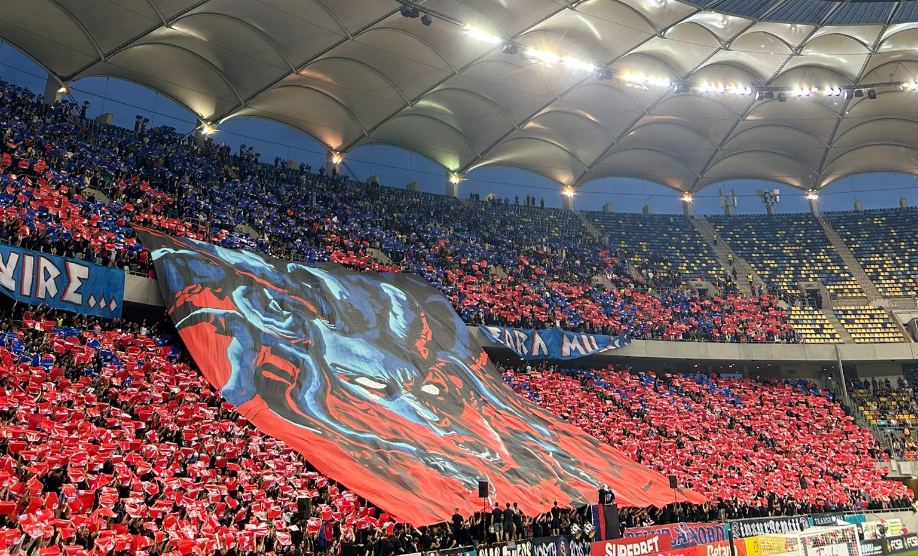 Scenografia fanilor FCSB-ului la meciul cu Dinamo. Ce mesaj au afișat "Câinii"