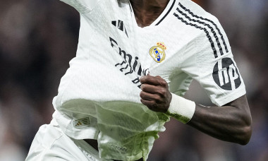 Vinicius Junior of Real Madrid celebrates his goal 1-1 during the UEFA Champions League, Quarter-finals, 2nd leg football match between Real Madrid CF and Arsenal FC on 16 April 2025 at Santiago Bernabeu stadium in Madrid, Spain