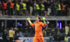 Yann Sommer of Inter FC celebrating after Hakan Calhanoglu of Inter FC scored a goal on a penalty kick during the Uefa Champions League 2024/45, semi-final second leg, football match between FC Inter and FC Barcelona on 06 Maj 2025 at San Siro Stadium, Mi