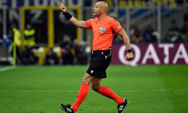Referee Szymon Marciniak during the UEFA Champions League 2024/2025 semifinal between FC Internazionale and FC Barcelona at San Siro stadium in Milano (Italy), May 6, 2025.