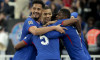 Ousmane Dembele of France (R) celebrates his goal with William Saliba, Kylian Mbappe during the UEFA Nations League, Quarter-finals, 2nd leg football match between France and Croatia on March 23, 2025 at Stade de France in Saint-Denis near Paris, France