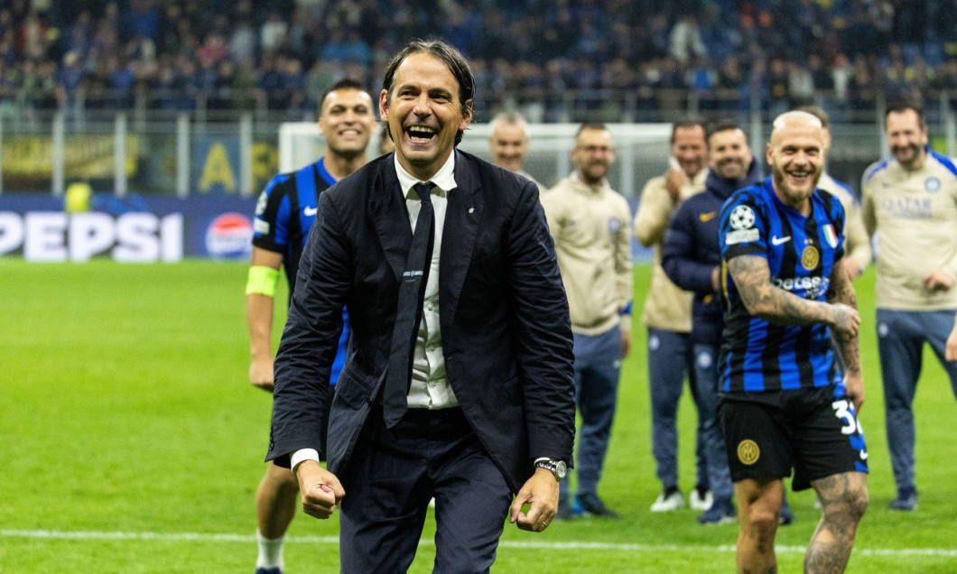 Simone Inzaghi head coach FC Internazionale celebrates victory after semi-finals 2nd leg match Fc Internazionale Milano vs FC Barcelona Champions League Milan, Italy - may 6 2025 Credit: Kines Milano/Alamy Live News