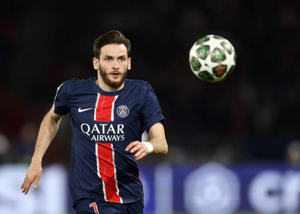Paris, France, 7th May 2025. Khvicha Kvaratskhelia of Paris Saint-Germain during the Paris Saint Germain vs Arsenal UEFA Champions League match at Le Parc des Princes, Paris. Picture credit should read: David Klein / Sportimage