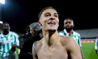 Florence, Italy. 08th May, 2025. Antony Matheus dos Santos of Real Betis Balompie celebrates with his teammates reaching the final at the end of the UEFA Conference League 2024/25 Semi Final Second Leg match between ACF Fiorentina and Real Betis Balompie