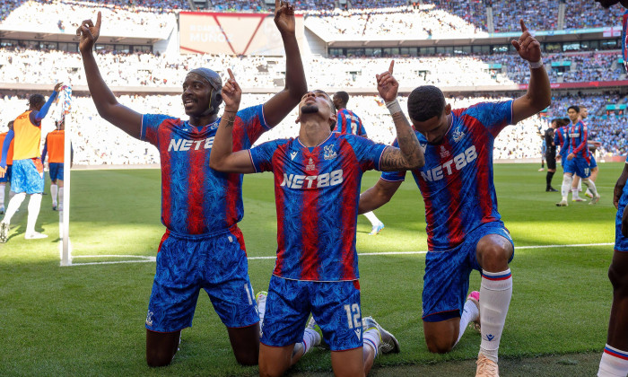 GOAL DISALLOWED VAR Daniel Muñoz (12) of Crystal Palace scores and celebrates during the Crystal Palace FC v Manchester City FC Emirates FA Cup Final at Wembley Stadium, London, England, United Kingdom on 17 May 2025 Credit: Ian Stephen/Every Second Media